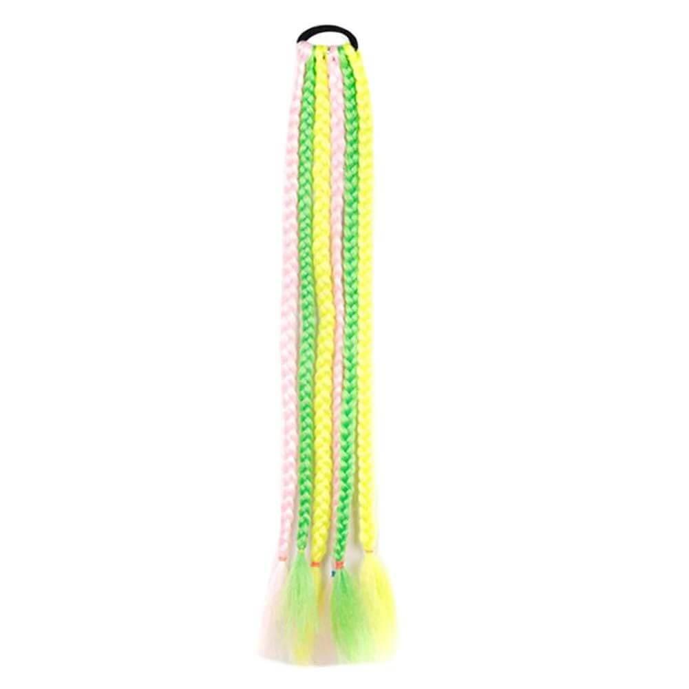 Highlight Fluorescent Pink Green Yellow Hair Braid Wig Nightclub Braid Hair Ring Party Braid Ponytail Hair Extensions Bling Hairpieces - Clothes For Her Online Store