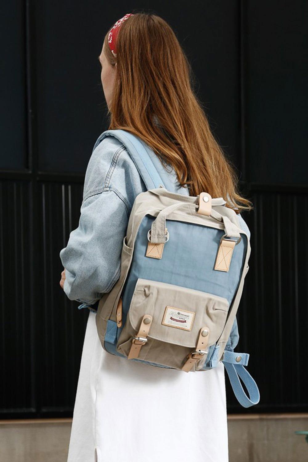 Himawari Contrast Waterproof Nylon Backpack Bag - Clothes For Her Online Store