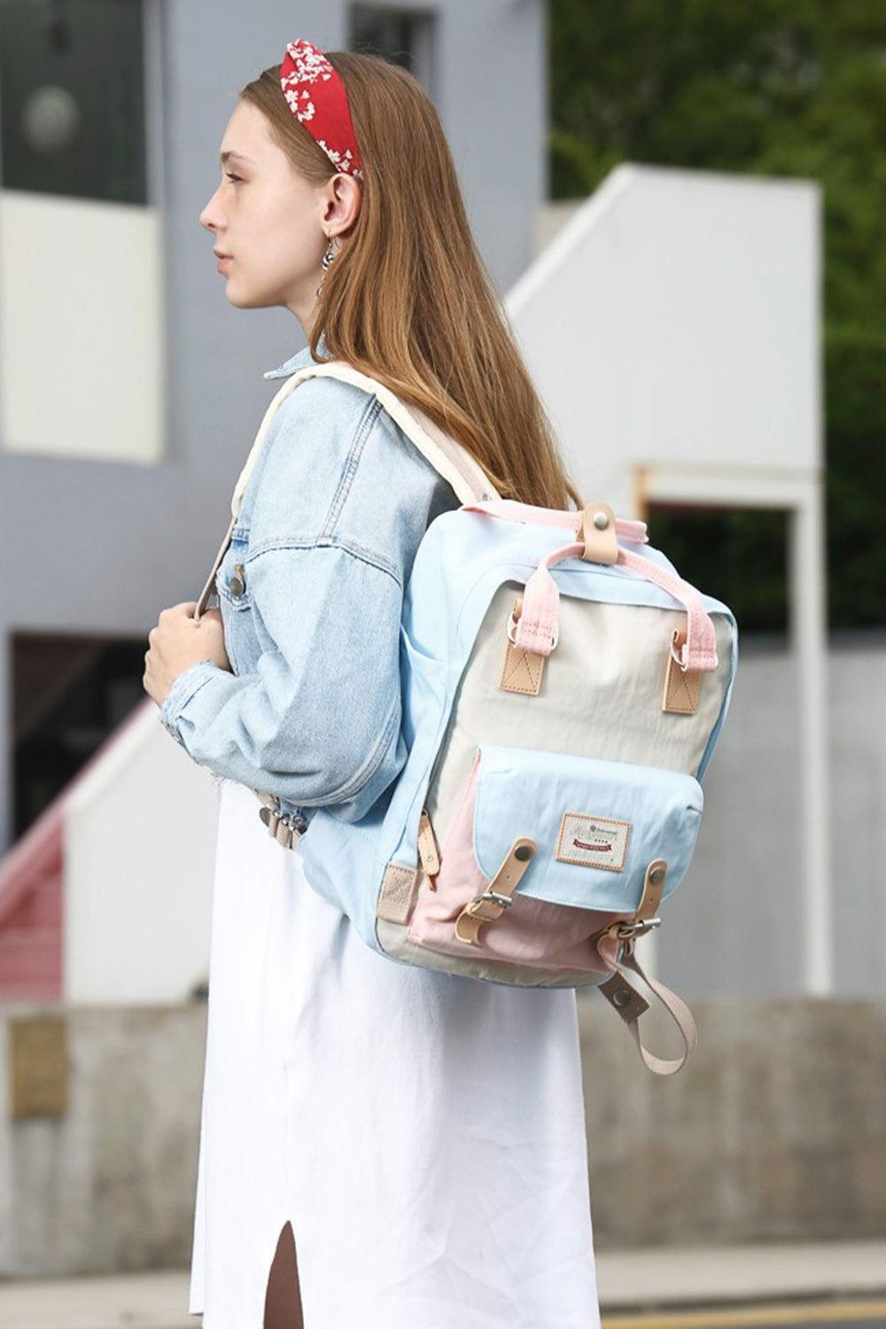 Himawari Contrast Waterproof Nylon Backpack Bag - Clothes For Her Online Store