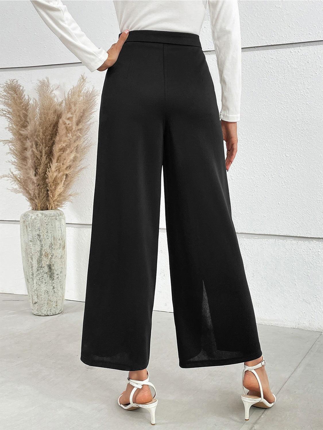Honey Chain Detail Slit Straight Pants - Clothes For Her Online Store