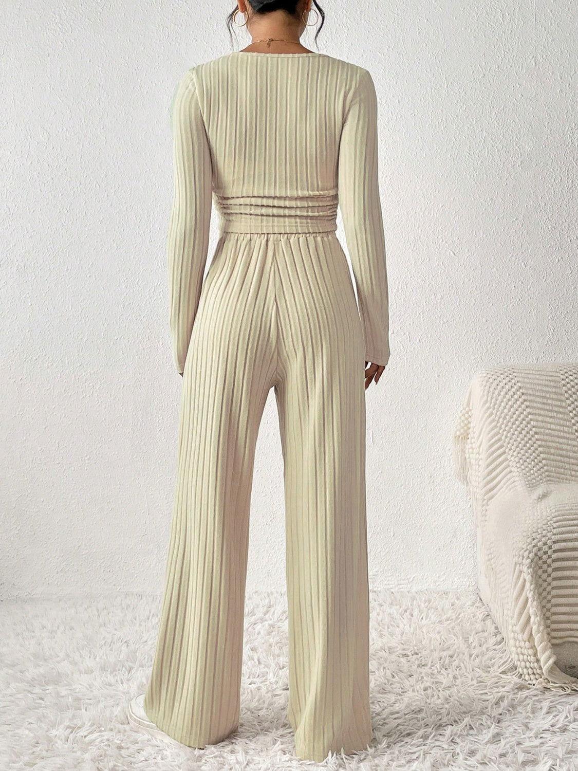 Honey Scoop Neck Long Sleeve Top and Pants Set - Clothes For Her Online Store