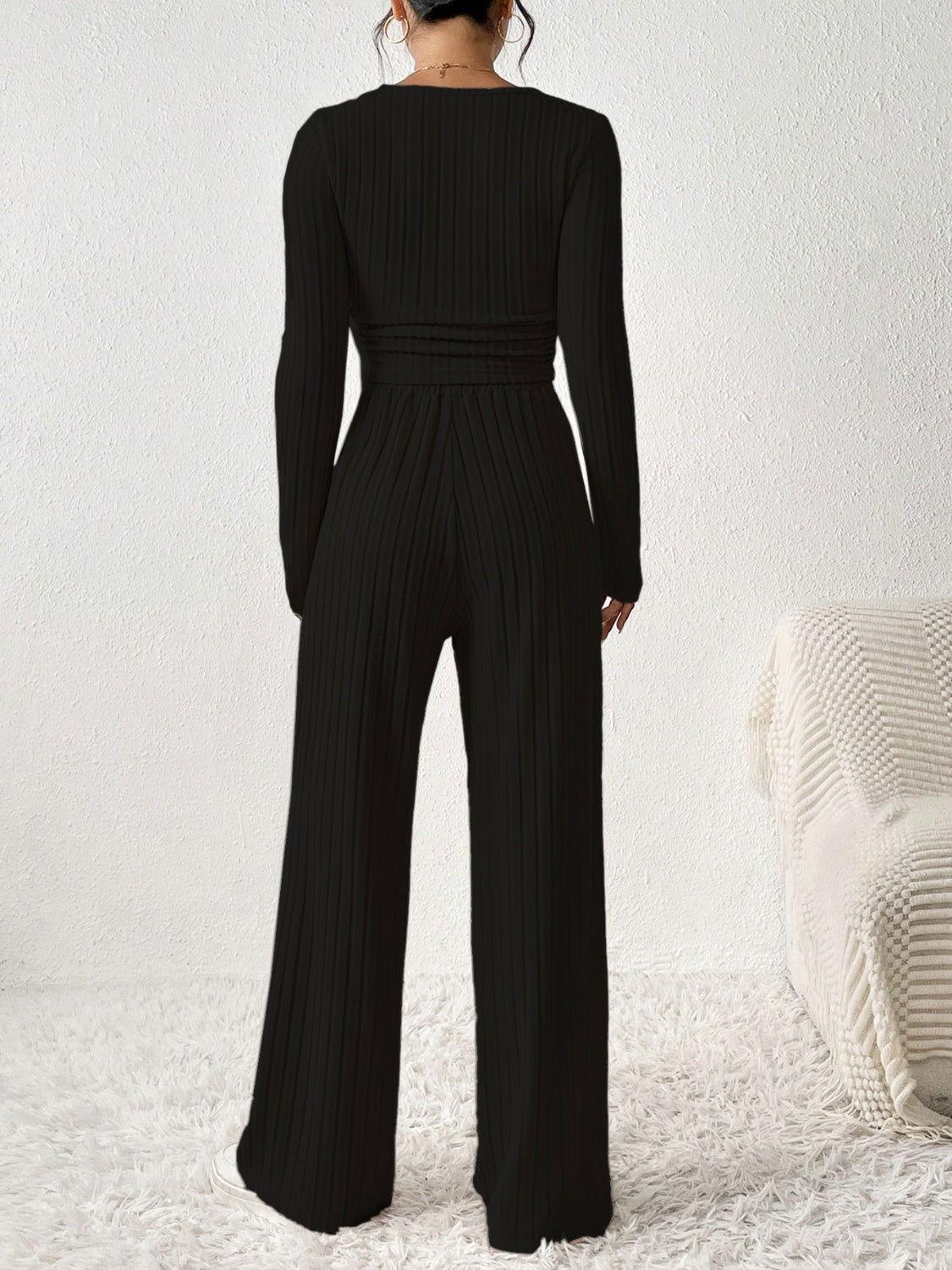 Honey Scoop Neck Long Sleeve Top and Pants Set - Clothes For Her Online Store