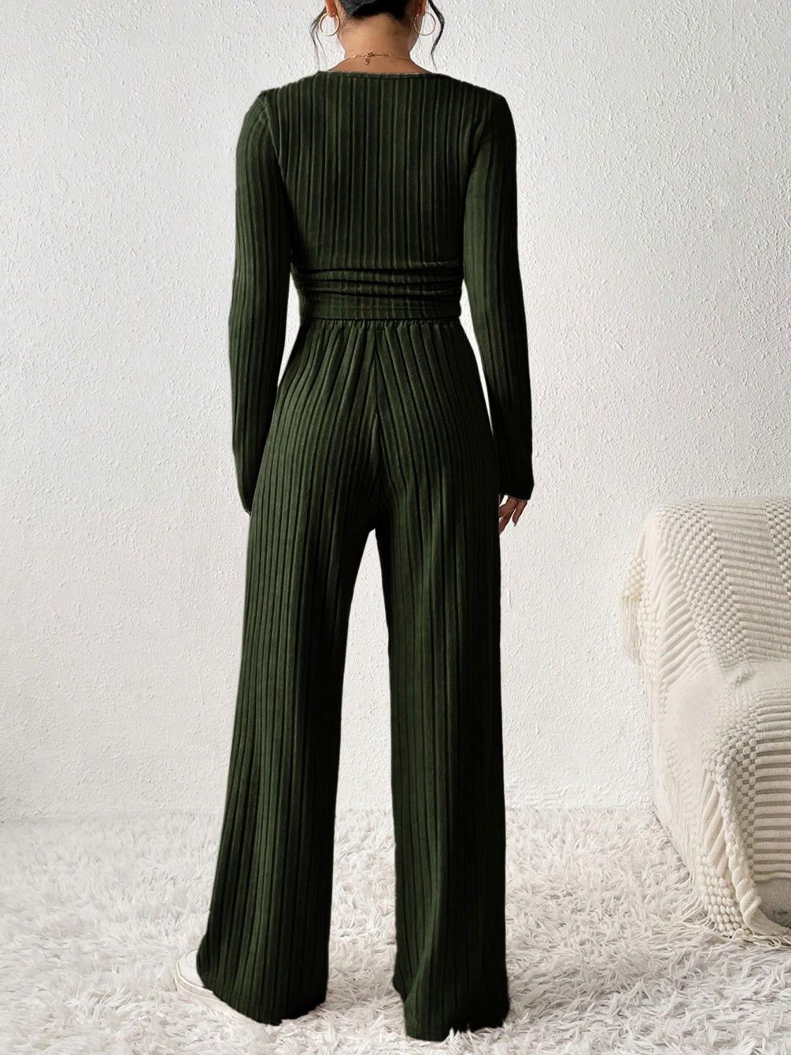 Honey Scoop Neck Long Sleeve Top and Pants Set - Clothes For Her Online Store