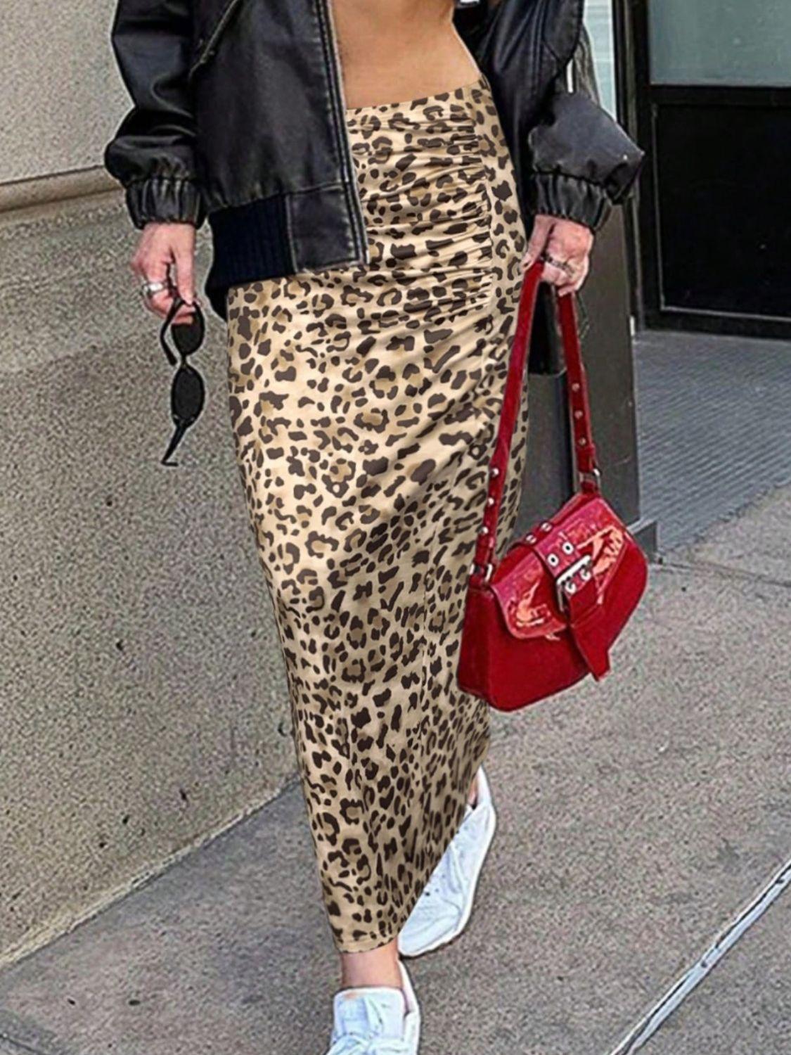 Honey Slit Leopard Midi Skirt - Clothes For Her Online Store
