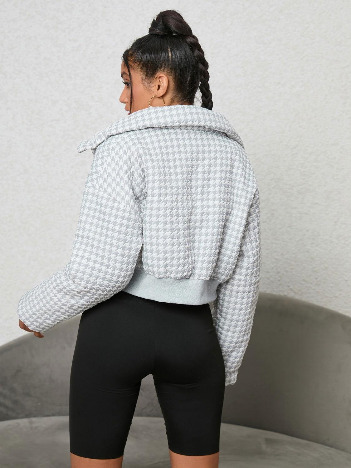 Houndstooth Zip-Up Jacket - Clothes For Her Online Store