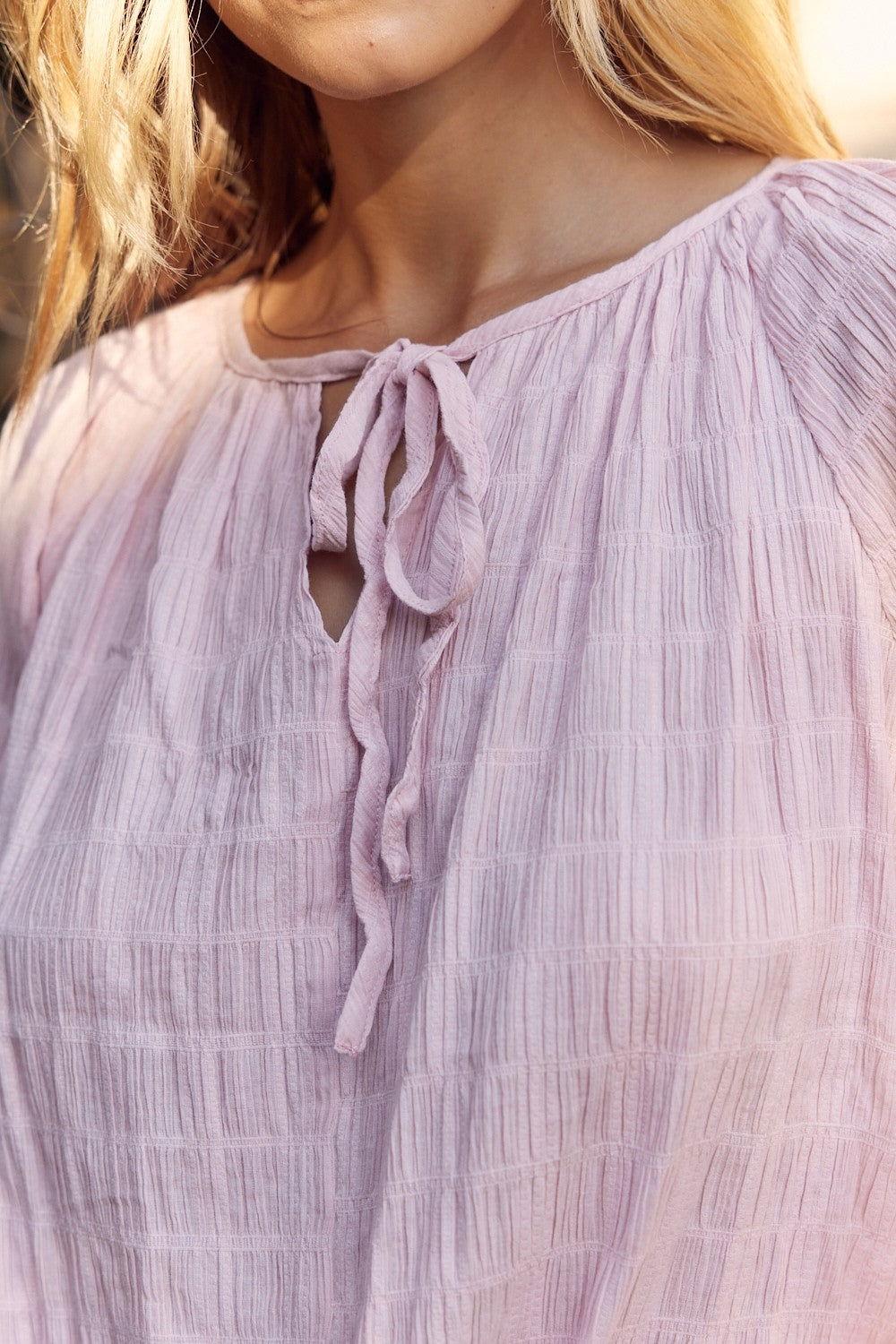 In February Textured Tie Neck Blouse - Clothes For Her Online Store