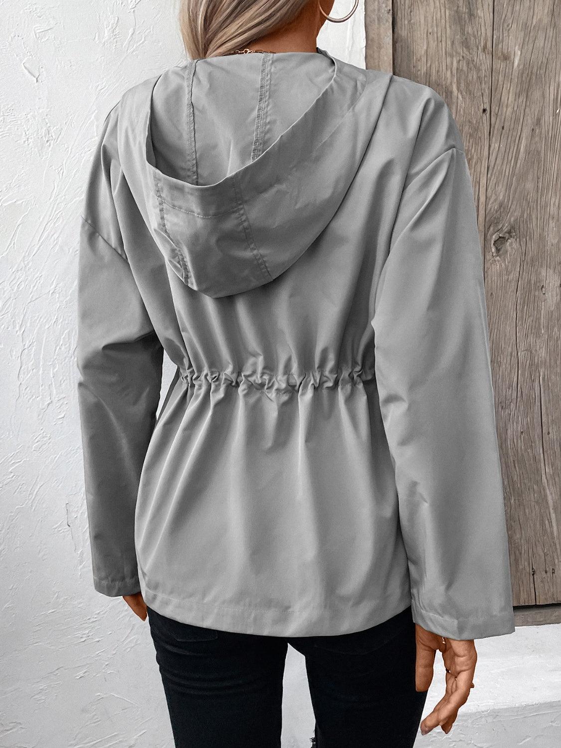 Ivy Lane Drawstring Zip Up Hooded Jacket - Clothes For Her Online Store