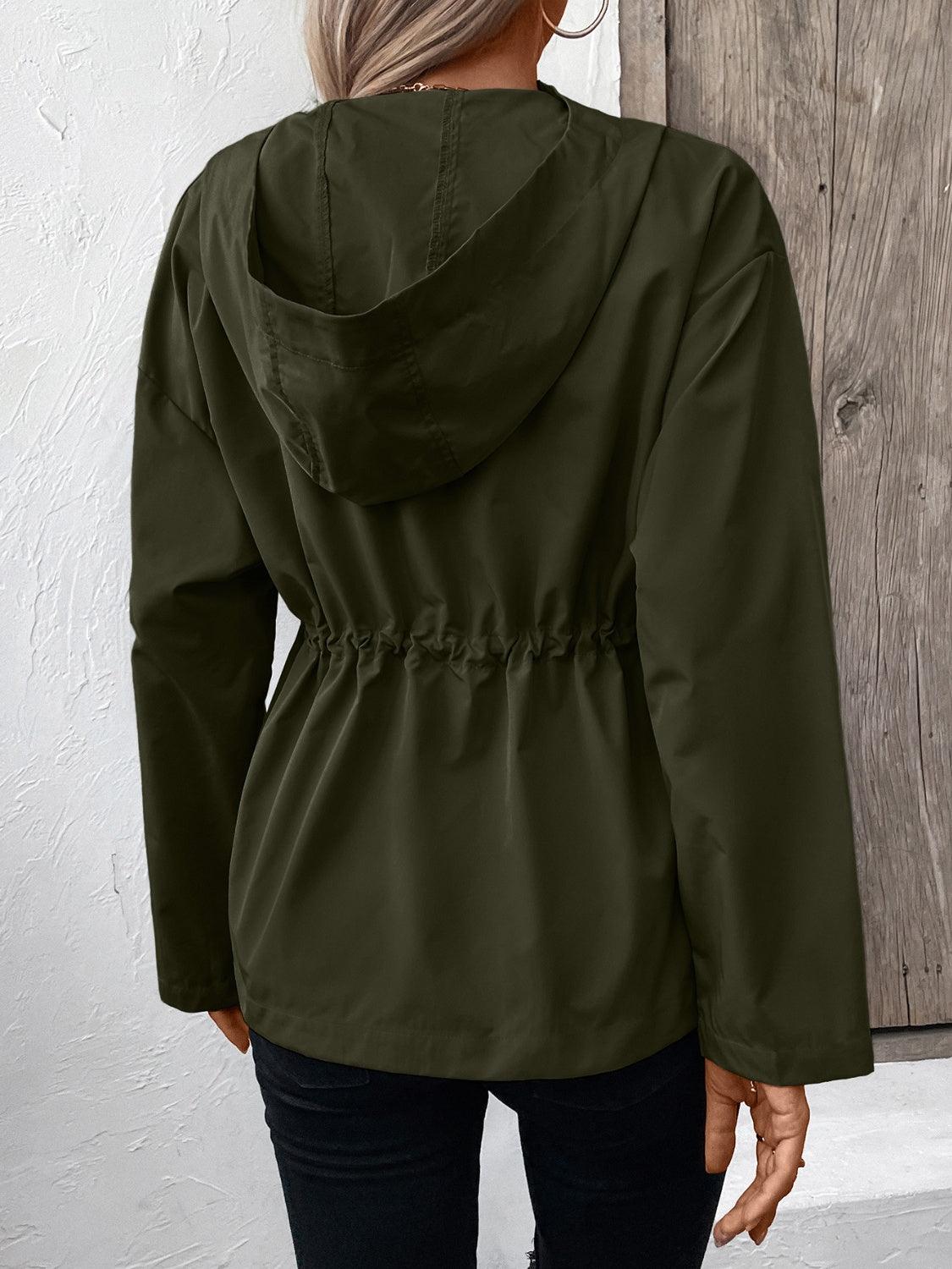 Ivy Lane Drawstring Zip Up Hooded Jacket - Clothes For Her Online Store