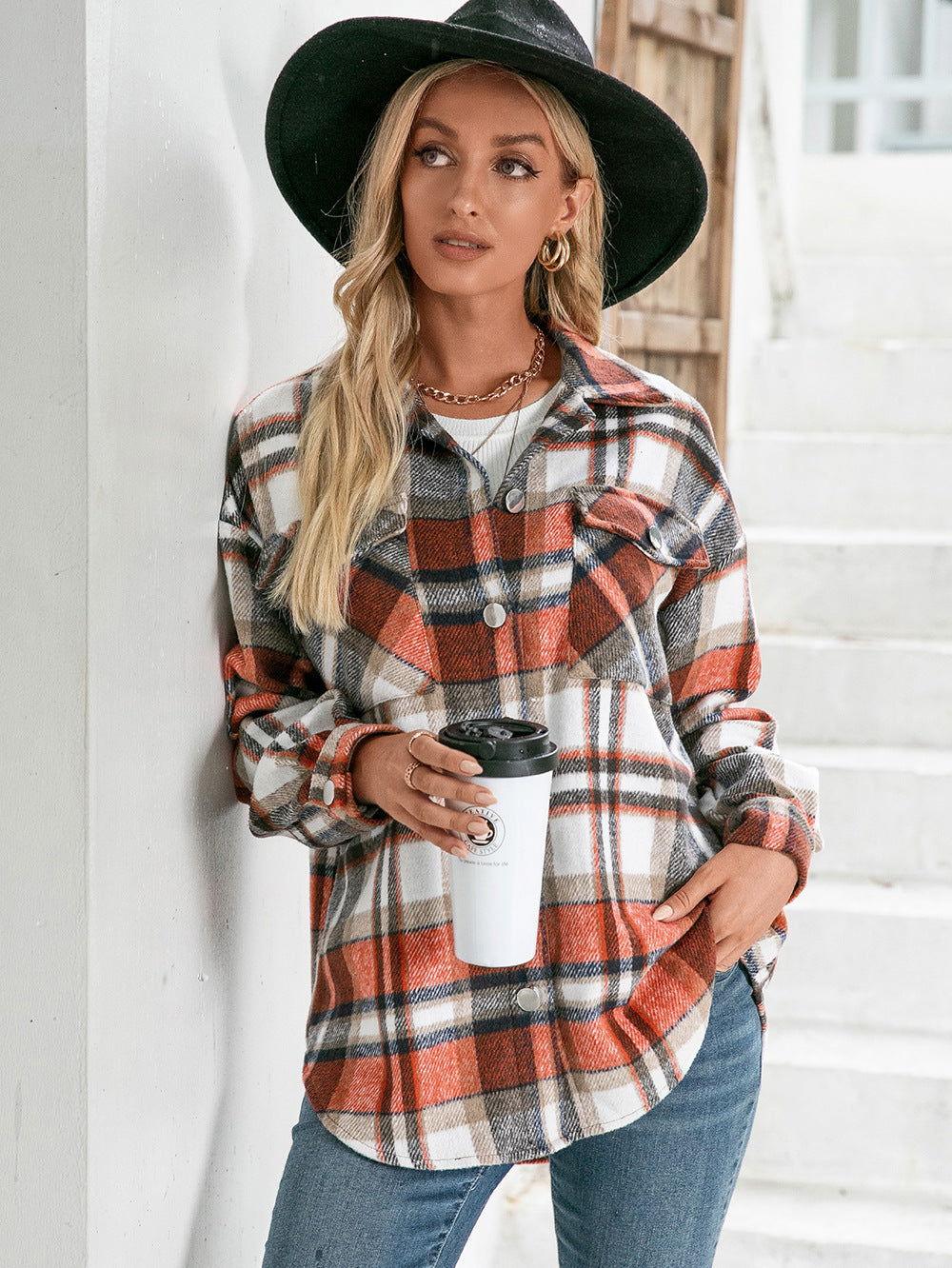 Ivy Lane Meet You Outside Plaid Button Down Curved Hem Shacket - Clothes For Her Online Store
