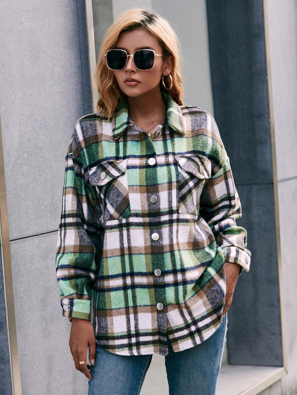Ivy Lane Meet You Outside Plaid Button Down Curved Hem Shacket - Clothes For Her Online Store