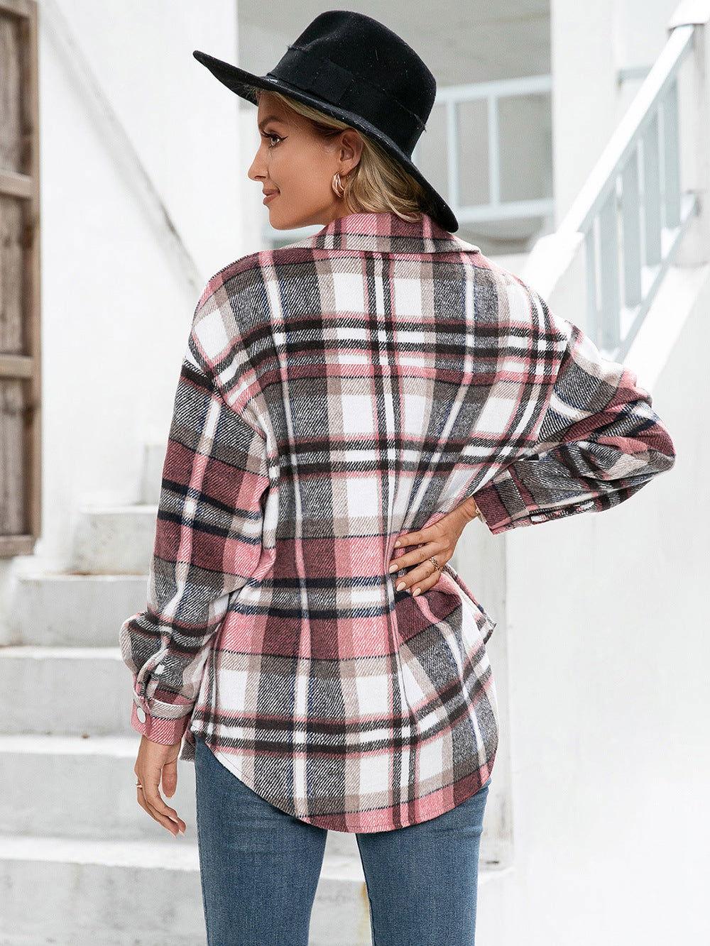 Ivy Lane Meet You Outside Plaid Button Down Curved Hem Shacket - Clothes For Her Online Store