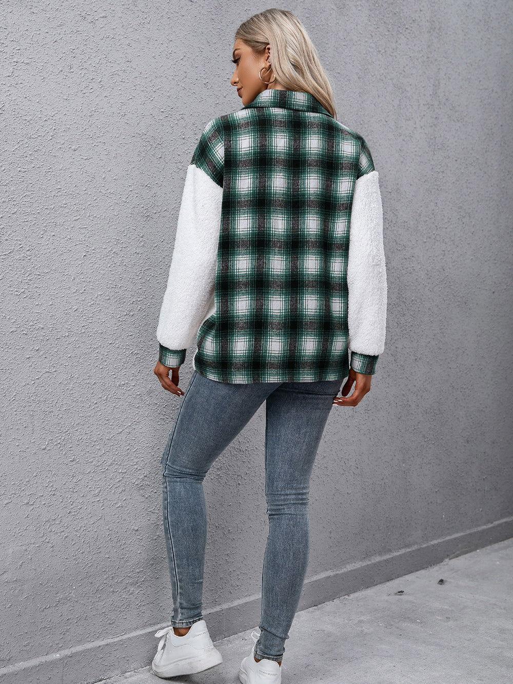 Ivy Lane Plaid Collared Neck Button Down Jacket - Clothes For Her Online Store