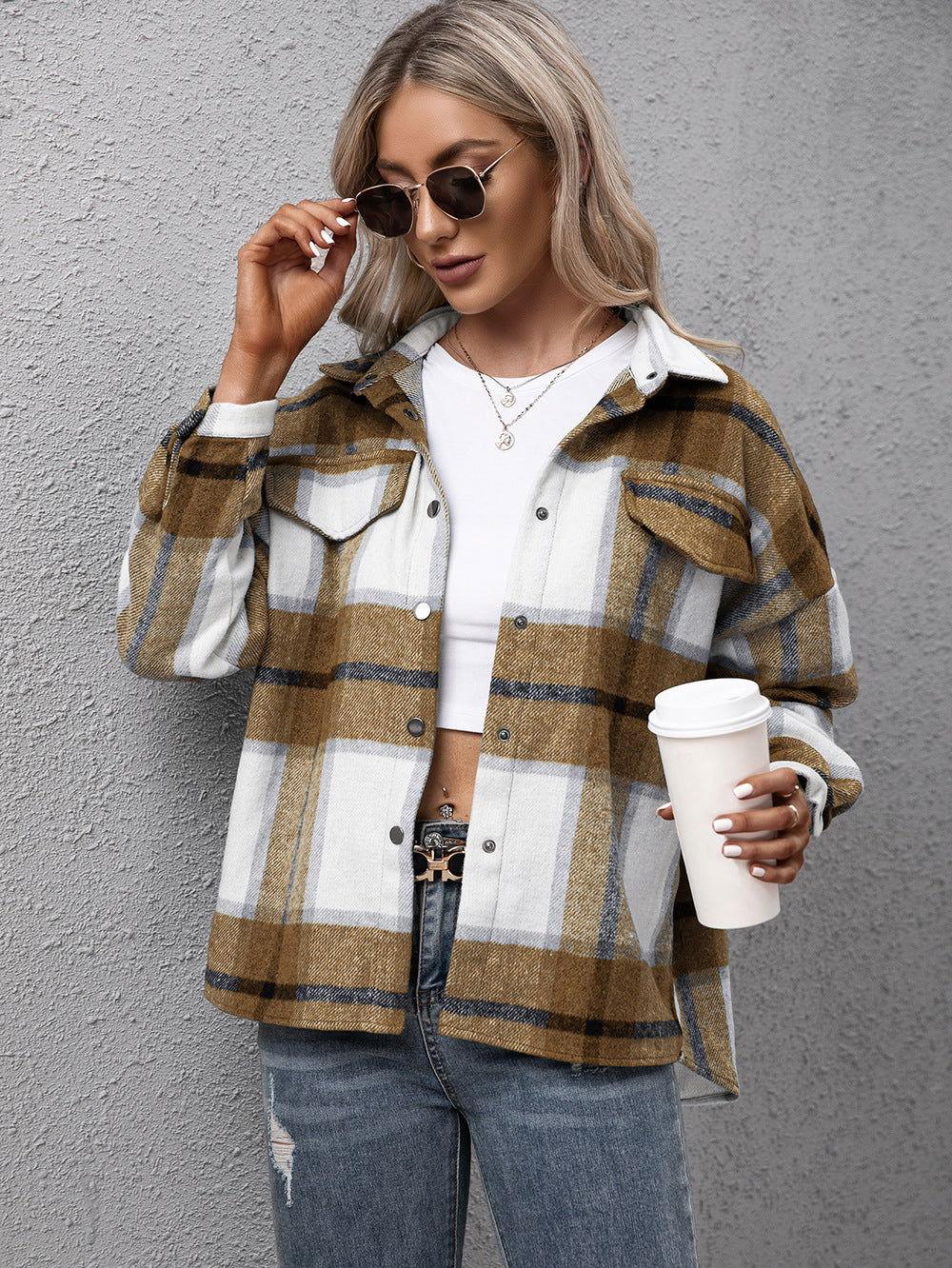 Ivy Lane Plaid Long Sleeve Shirt Jacket - Clothes For Her Online Store