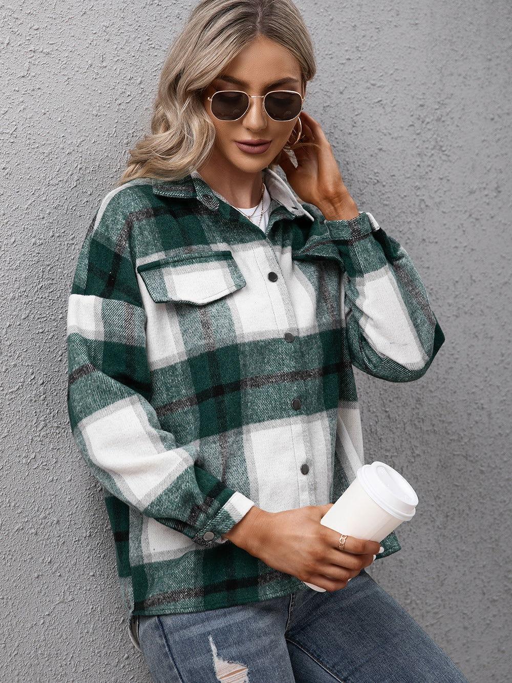 Ivy Lane Plaid Long Sleeve Shirt Jacket - Clothes For Her Online Store