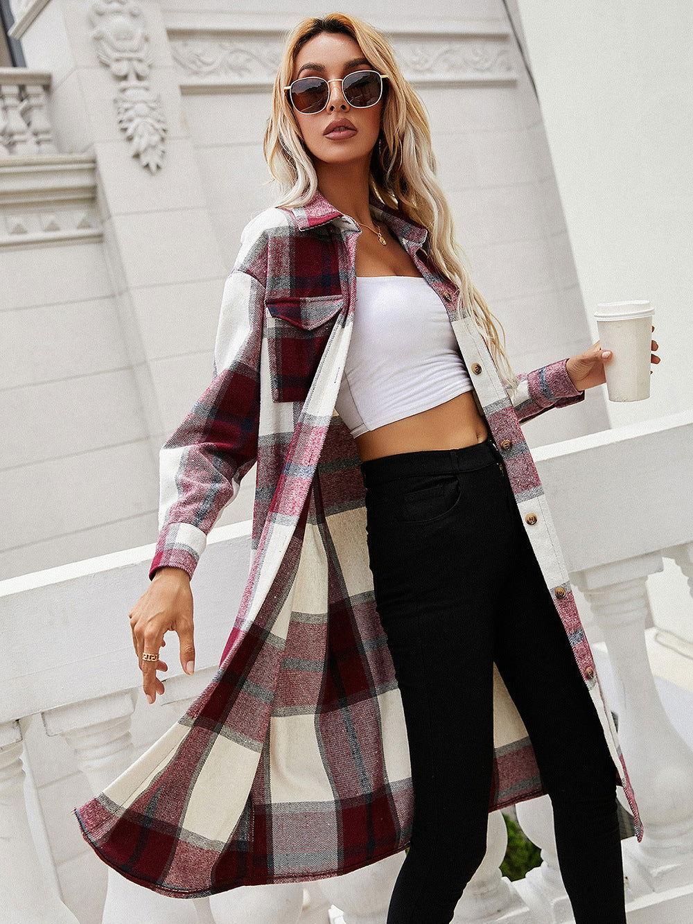 Ivy Lane Plaid Longline Shirt Jacket - Clothes For Her Online Store