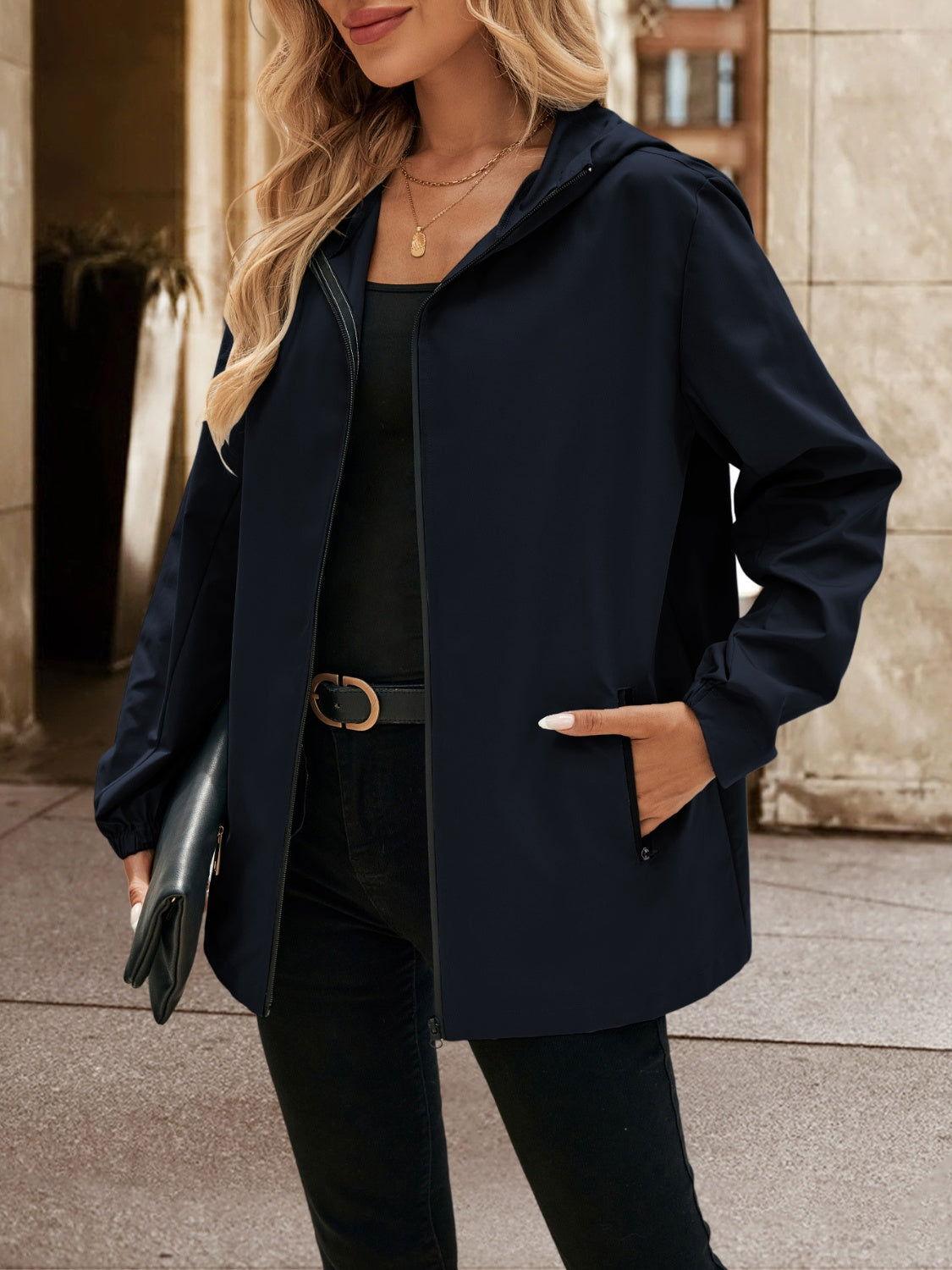 Ivy Lane Pocketed Zip Up Hooded Jacket - Clothes For Her Online Store