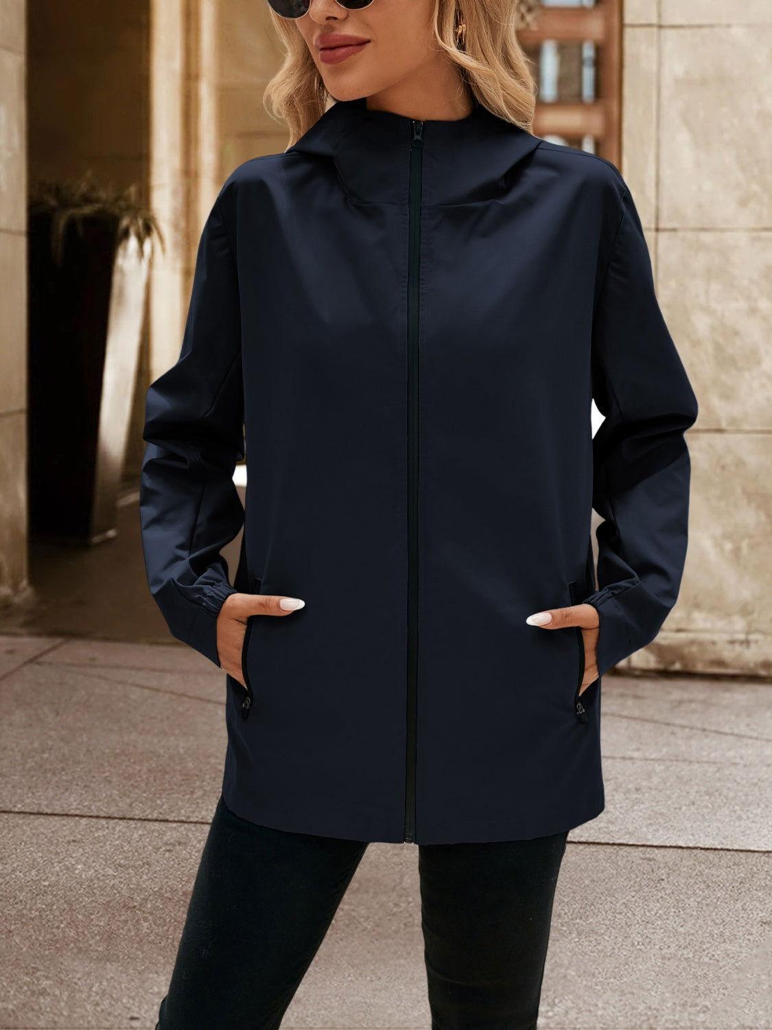 Ivy Lane Pocketed Zip Up Hooded Jacket - Clothes For Her Online Store
