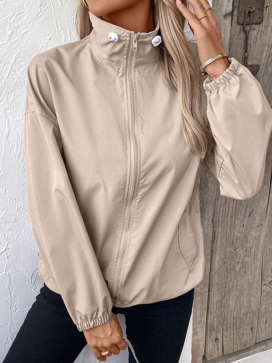 Ivy Lane Pocketed Zip Up Long Sleeve Jacket - Clothes For Her Online Store