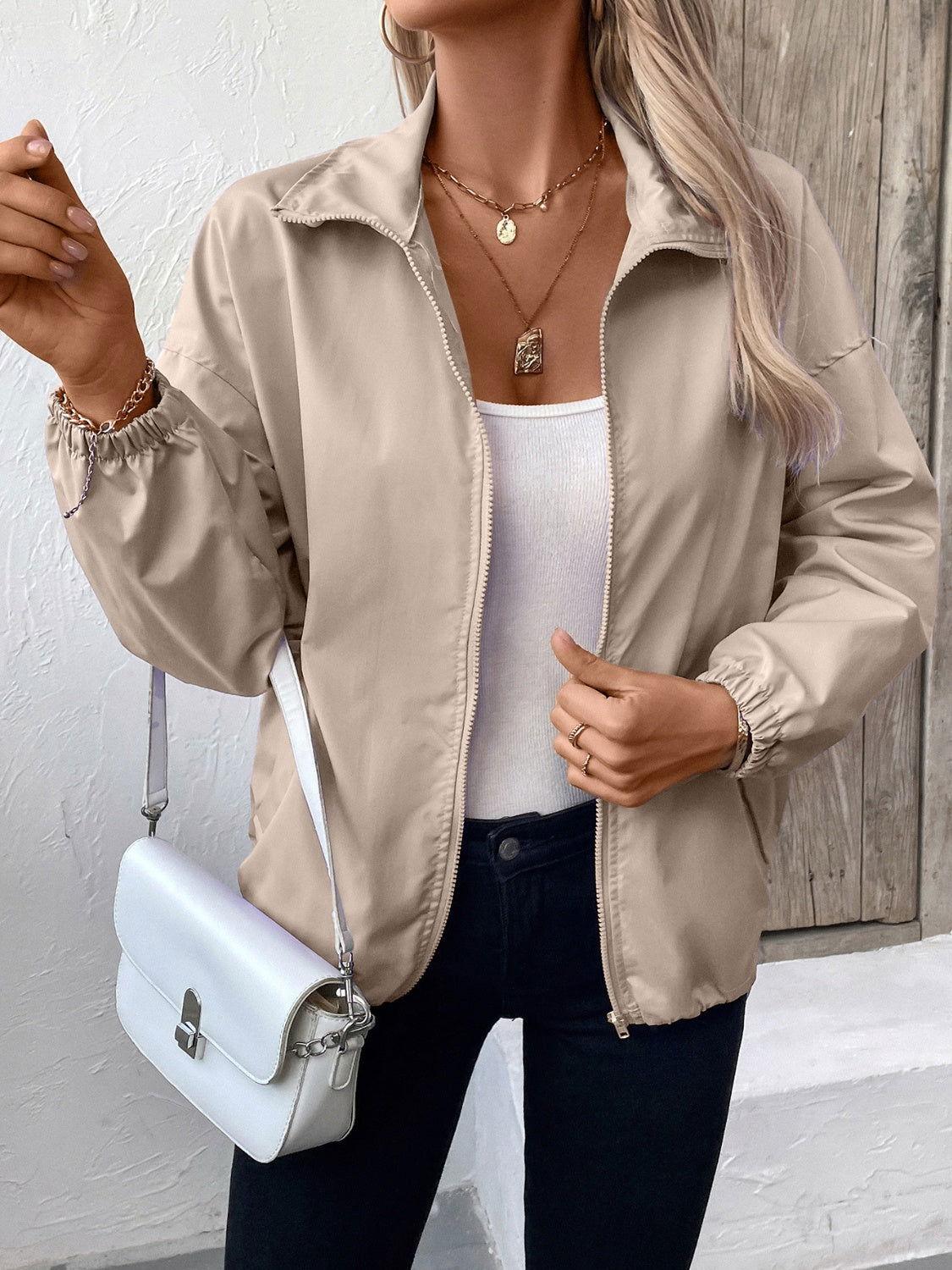 Ivy Lane Pocketed Zip Up Long Sleeve Jacket - Clothes For Her Online Store