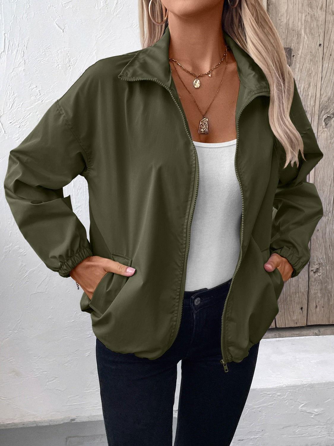 Ivy Lane Pocketed Zip Up Long Sleeve Jacket - Clothes For Her Online Store