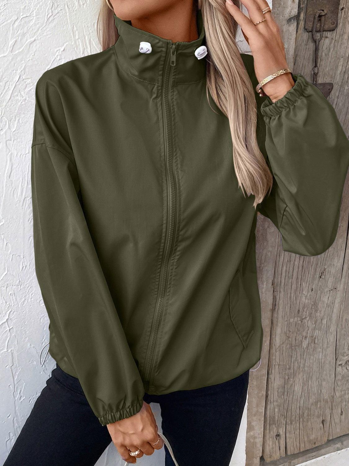 Ivy Lane Pocketed Zip Up Long Sleeve Jacket - Clothes For Her Online Store