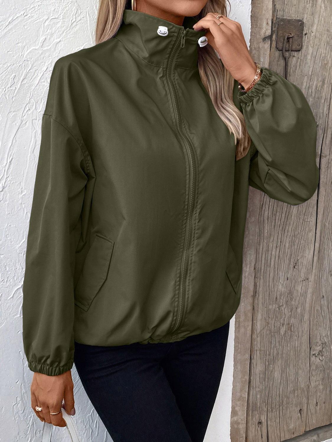 Ivy Lane Pocketed Zip Up Long Sleeve Jacket - Clothes For Her Online Store
