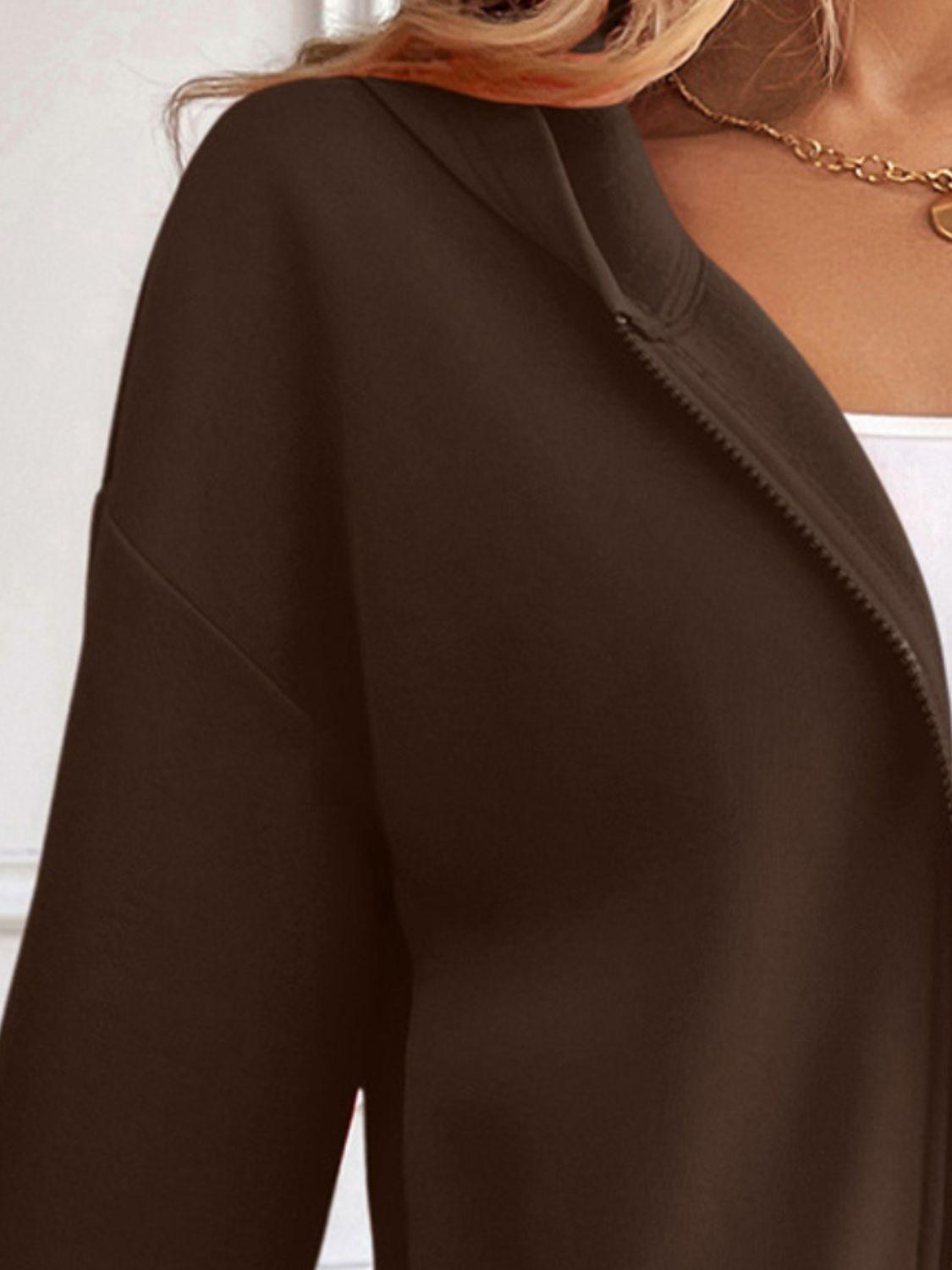 Ivy Lane Zip Up Dropped Shoulder Hooded Jacket - Clothes For Her Online Store