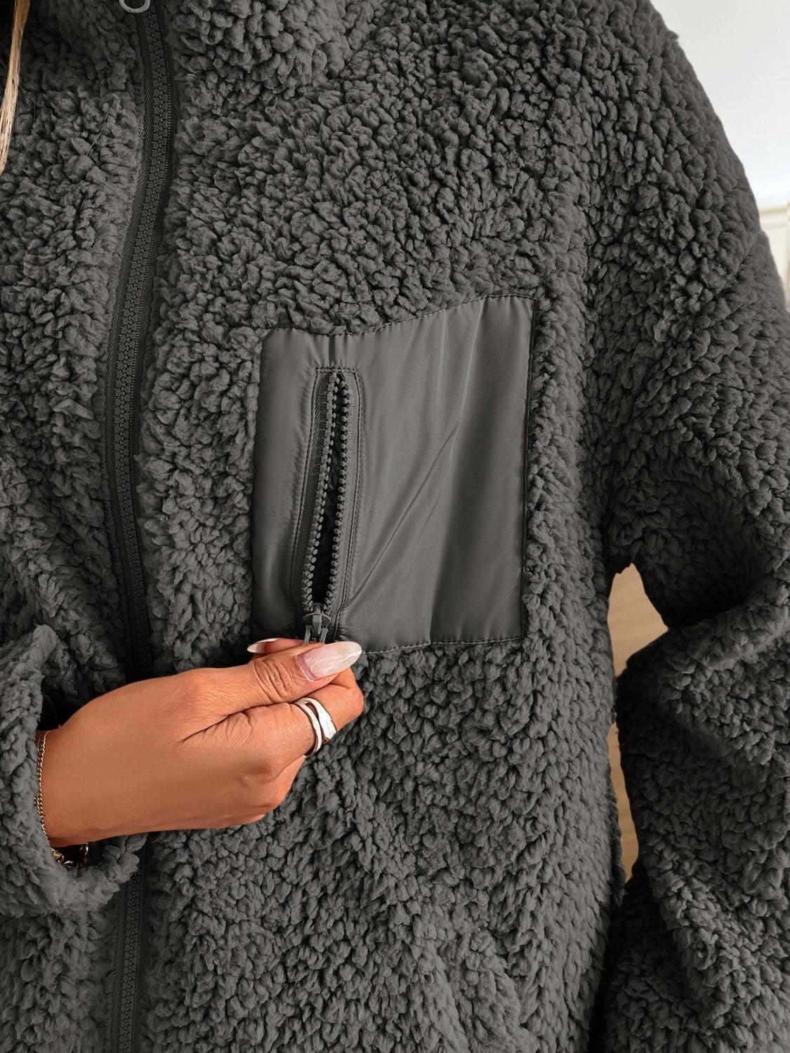 Ivy Lane Zip Up Long Sleeve Fuzzy Jacket - Clothes For Her Online Store