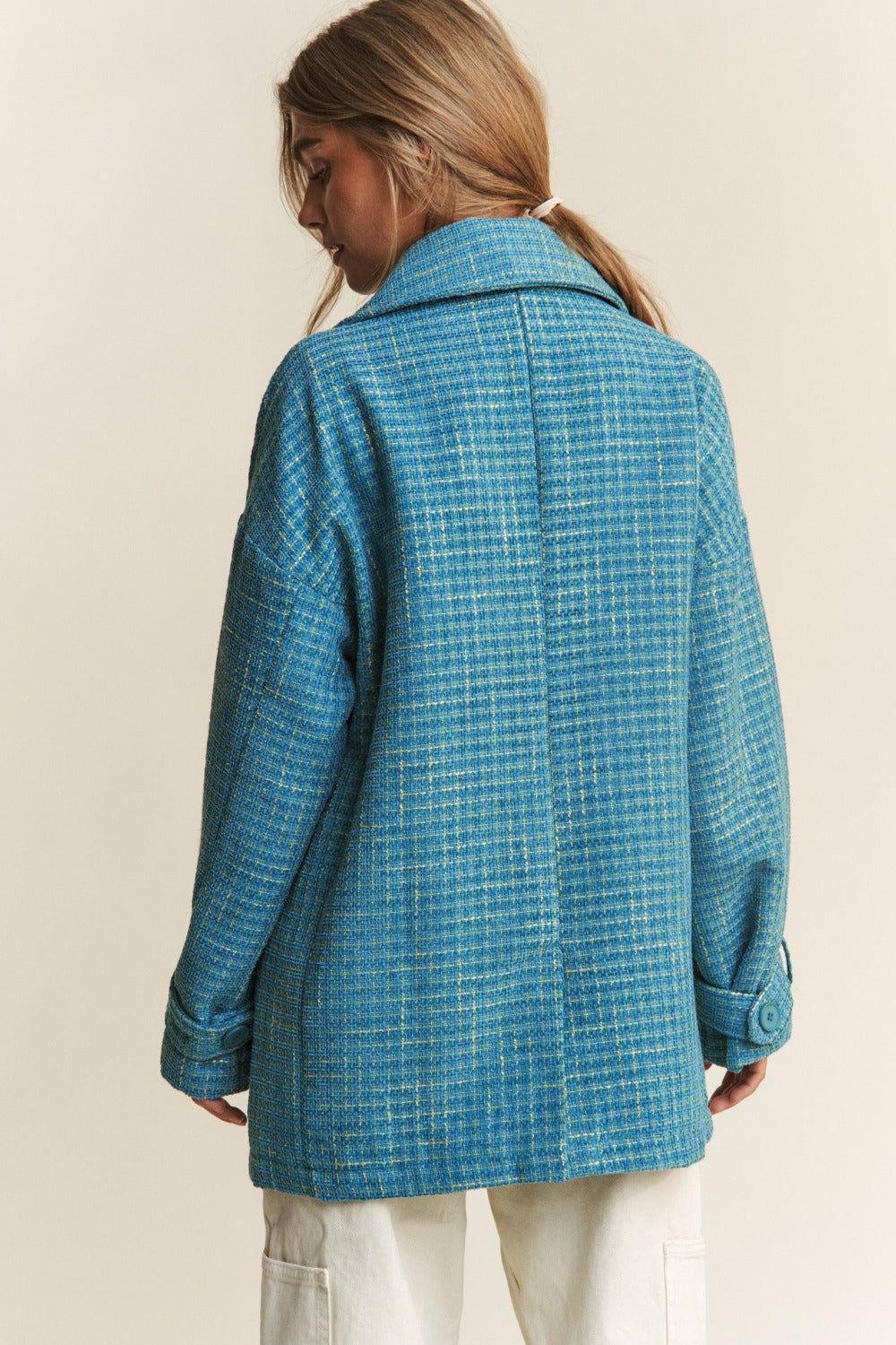 J.NNA Tweed Double-Breasted Long Sleeve Coat - Clothes For Her Online Store