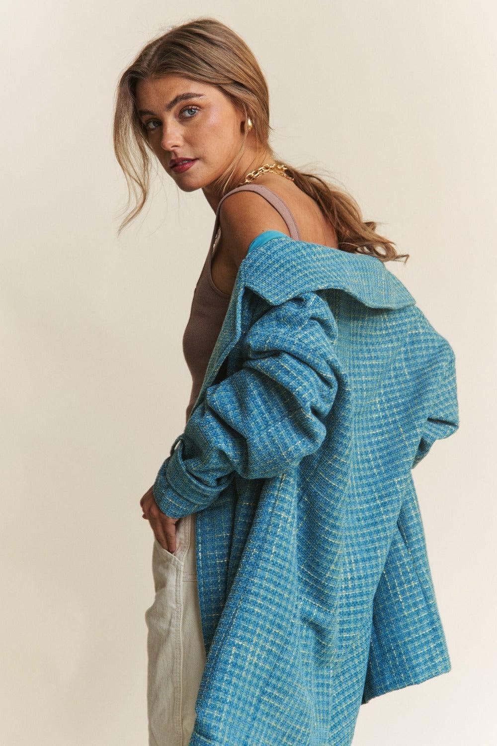 J.NNA Tweed Double-Breasted Long Sleeve Coat - Clothes For Her Online Store