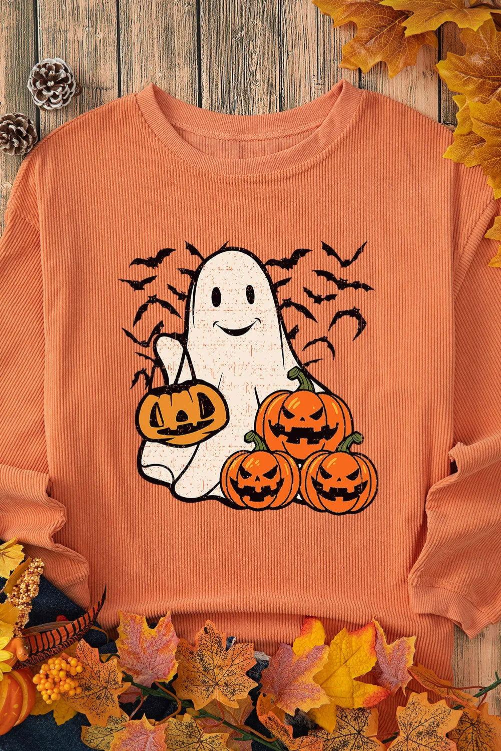Jack-O'-Lantern Round Neck Long Sleeve Sweatshirt - Clothes For Her Online Store