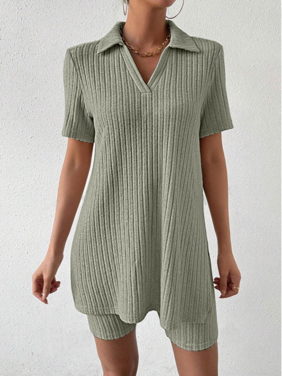 Johnny Collar Short Sleeve Top and Shorts Set - Clothes For Her Online Store