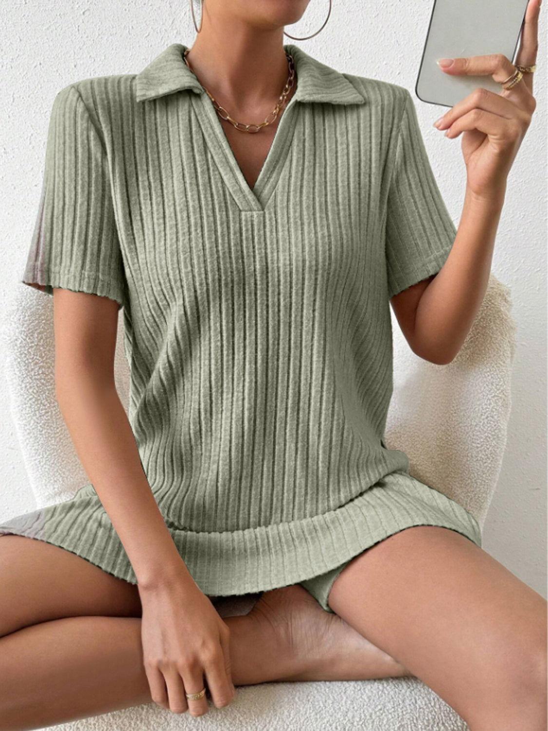 Johnny Collar Short Sleeve Top and Shorts Set - Clothes For Her Online Store