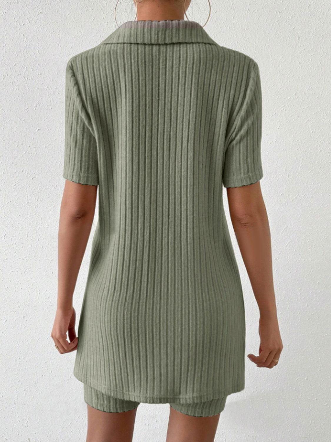 Johnny Collar Short Sleeve Top and Shorts Set - Clothes For Her Online Store