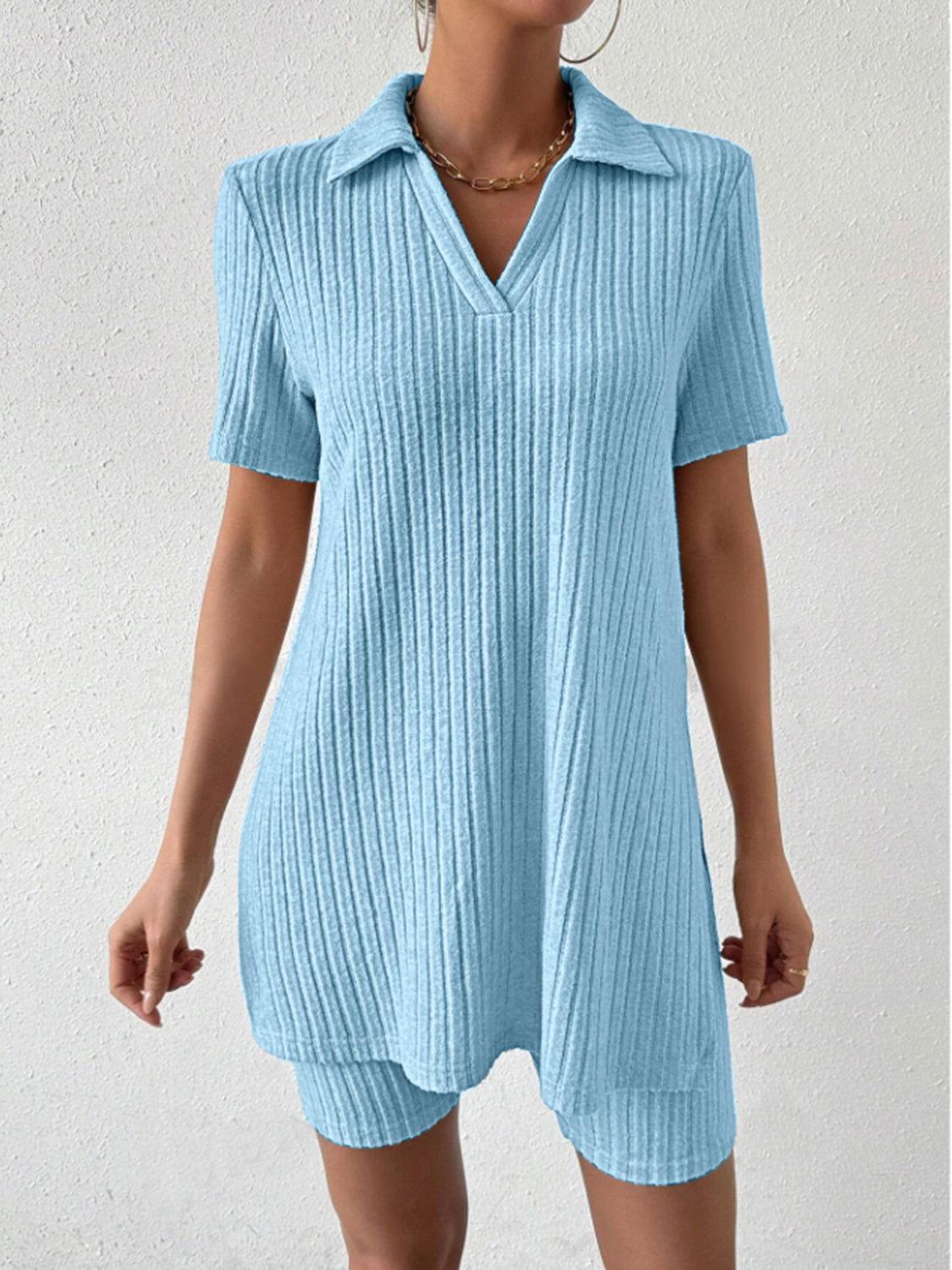 Johnny Collar Short Sleeve Top and Shorts Set - Clothes For Her Online Store