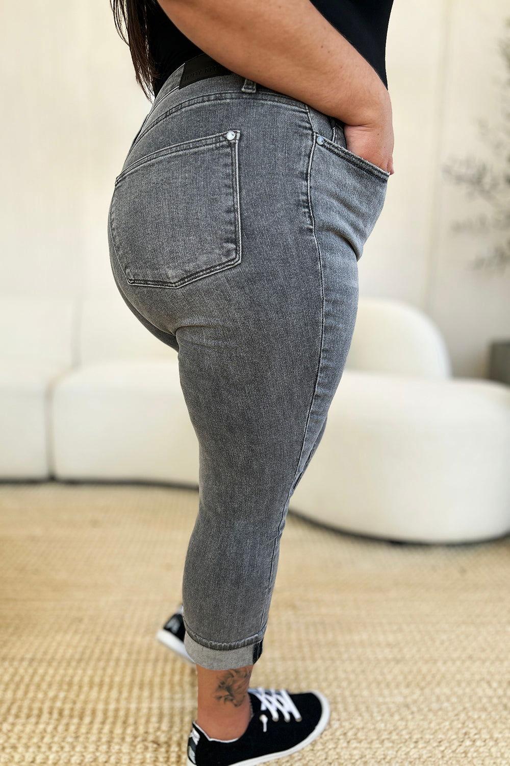 Judy Blue Full Size Button Fly High Waist Cuffed Capris - Clothes For Her Online Store