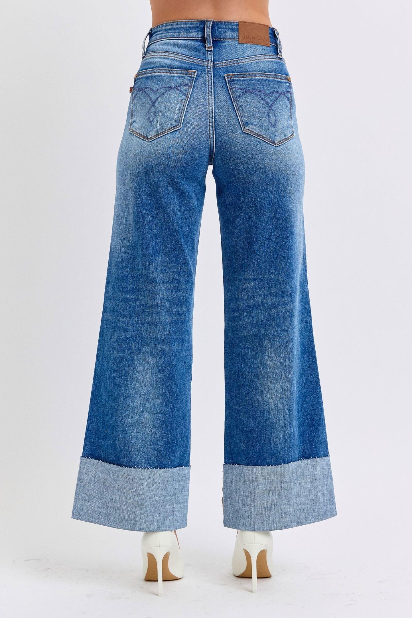 Judy Blue Full Size Distressed High Waist Wide Leg Jeans - Clothes For Her Online Store
