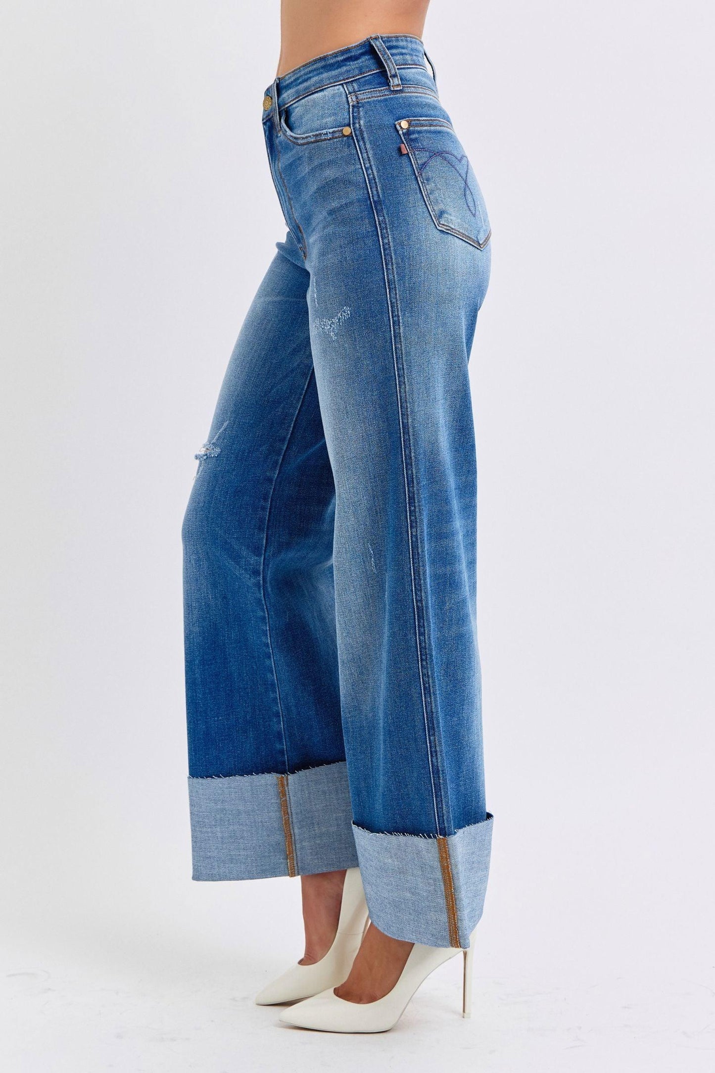 Judy Blue Full Size Distressed High Waist Wide Leg Jeans - Clothes For Her Online Store