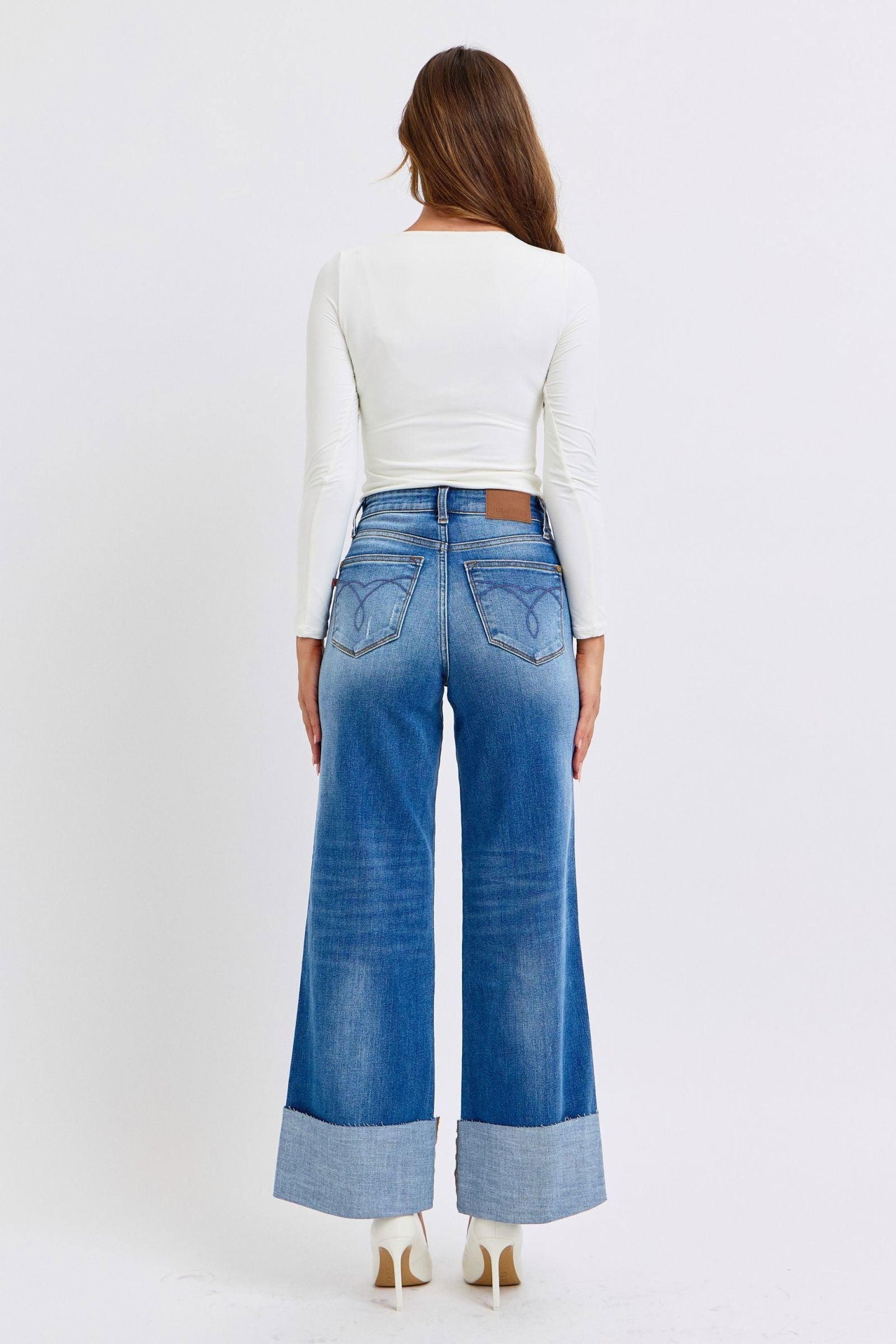 Judy Blue Full Size Distressed High Waist Wide Leg Jeans - Clothes For Her Online Store