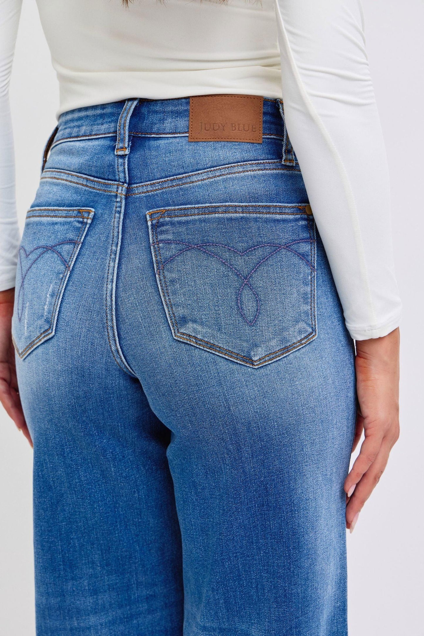 Judy Blue Full Size Distressed High Waist Wide Leg Jeans - Clothes For Her Online Store
