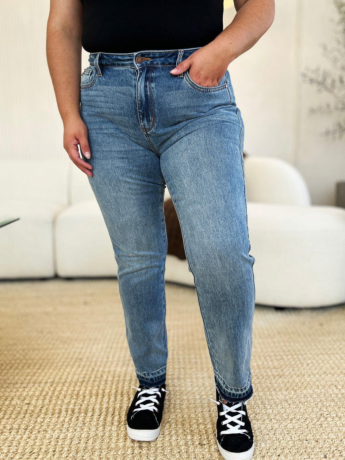 Judy Blue Full Size Mid Rise Rigid Magic Release Hem Jeans - Clothes For Her Online Store