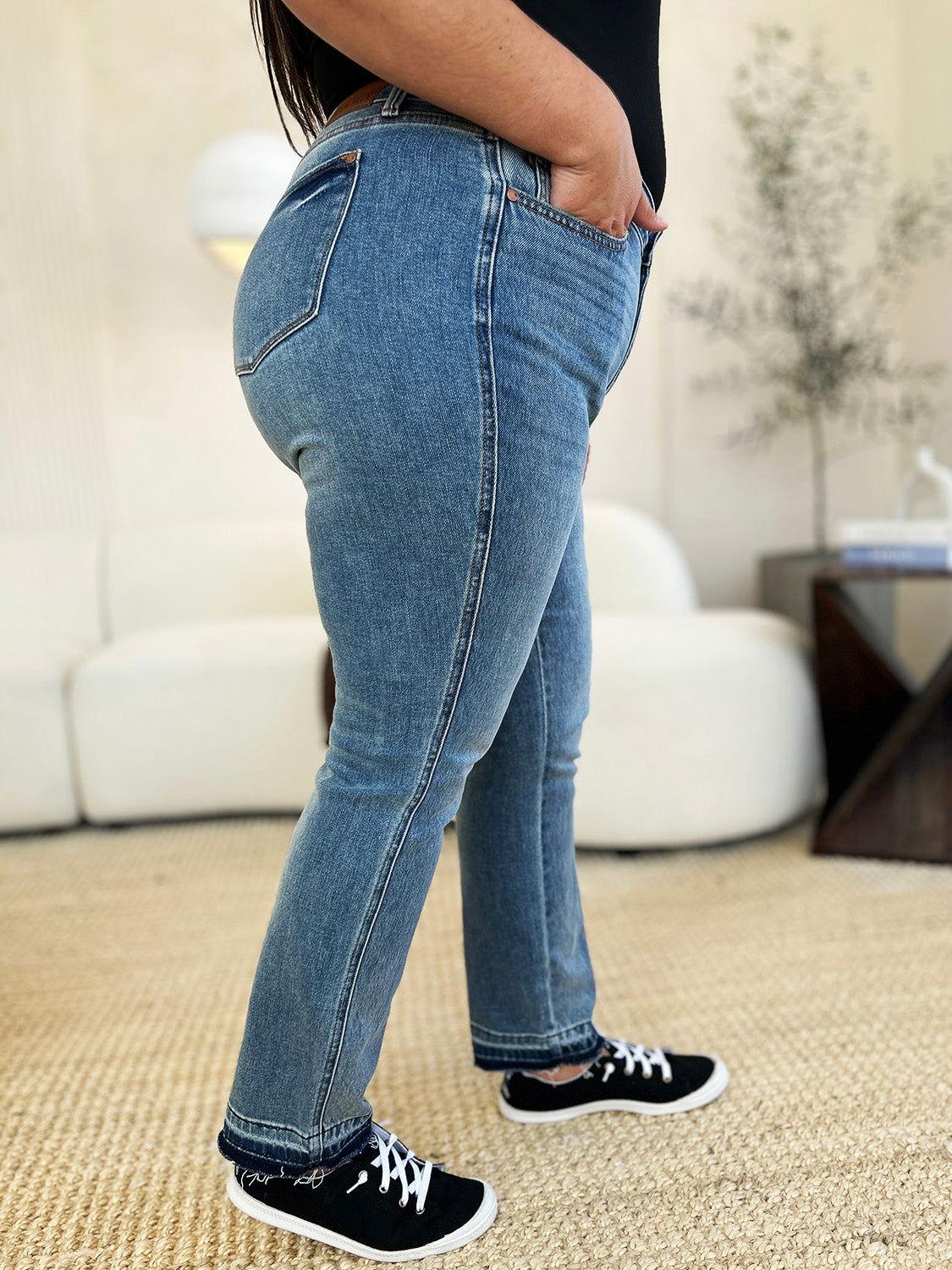 Judy Blue Full Size Mid Rise Rigid Magic Release Hem Jeans - Clothes For Her Online Store