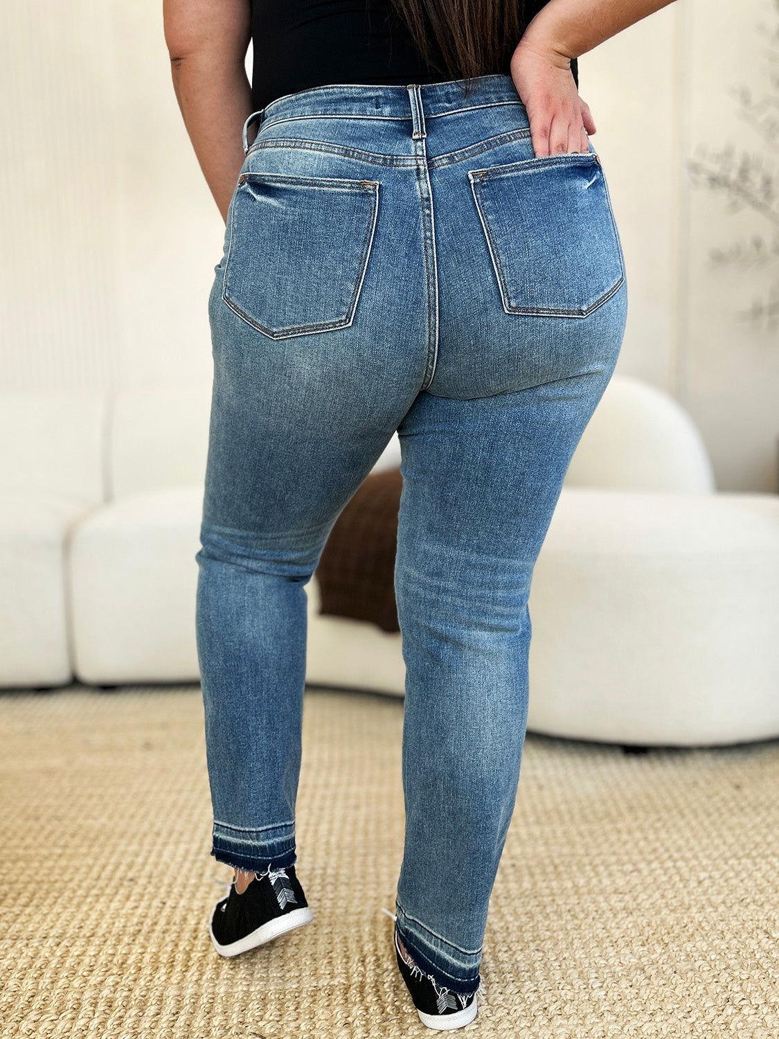 Judy Blue Full Size Mid Rise Rigid Magic Release Hem Jeans - Clothes For Her Online Store