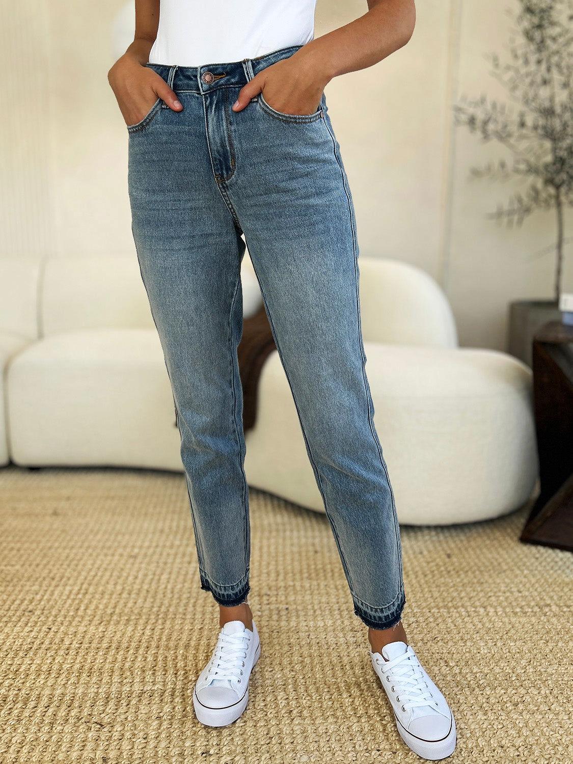 Judy Blue Full Size Mid Rise Rigid Magic Release Hem Jeans - Clothes For Her Online Store