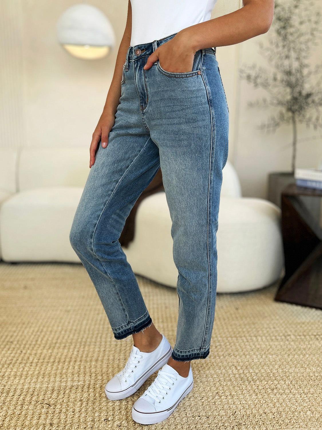 Judy Blue Full Size Mid Rise Rigid Magic Release Hem Jeans - Clothes For Her Online Store