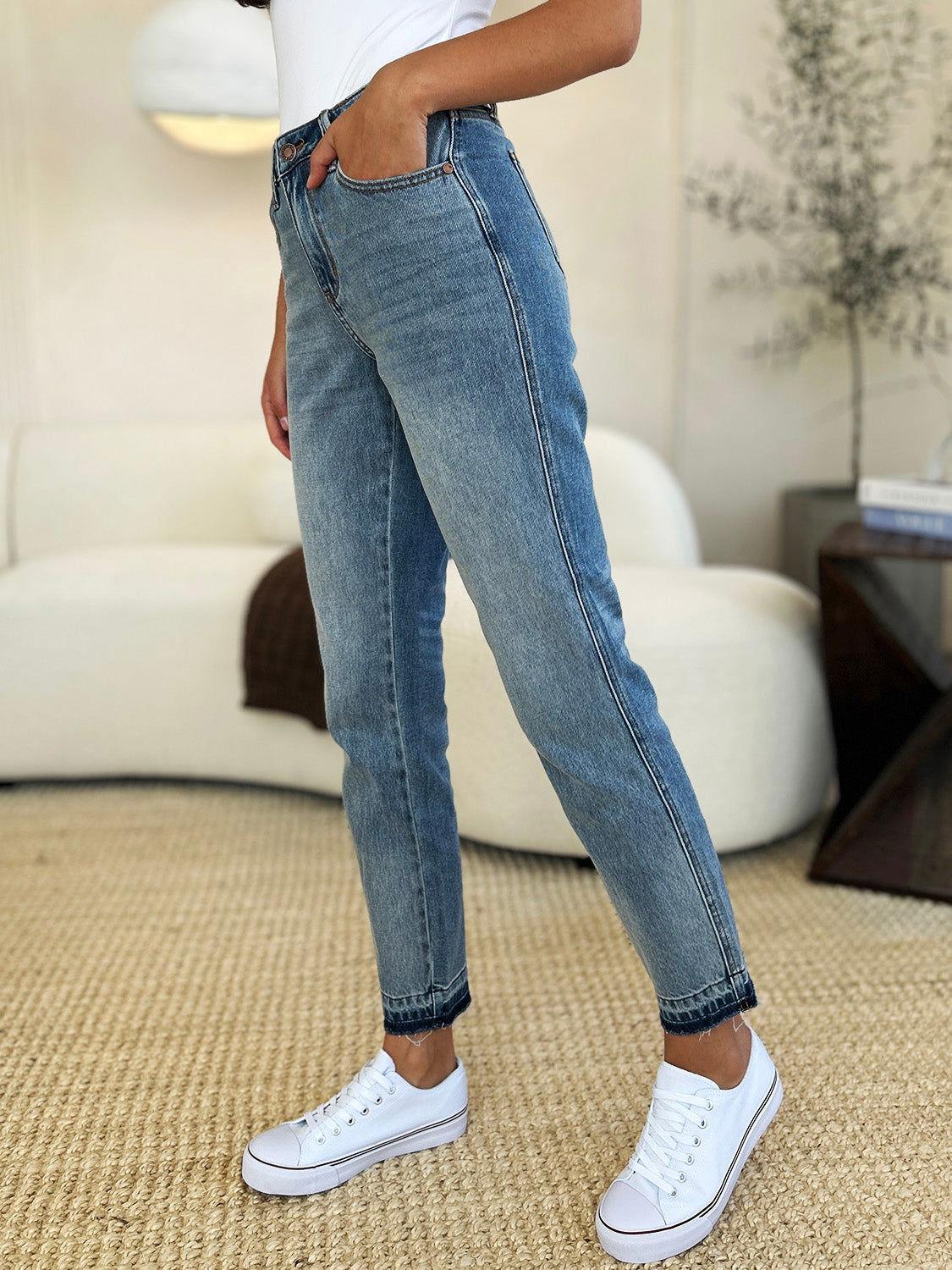 Judy Blue Full Size Mid Rise Rigid Magic Release Hem Jeans - Clothes For Her Online Store