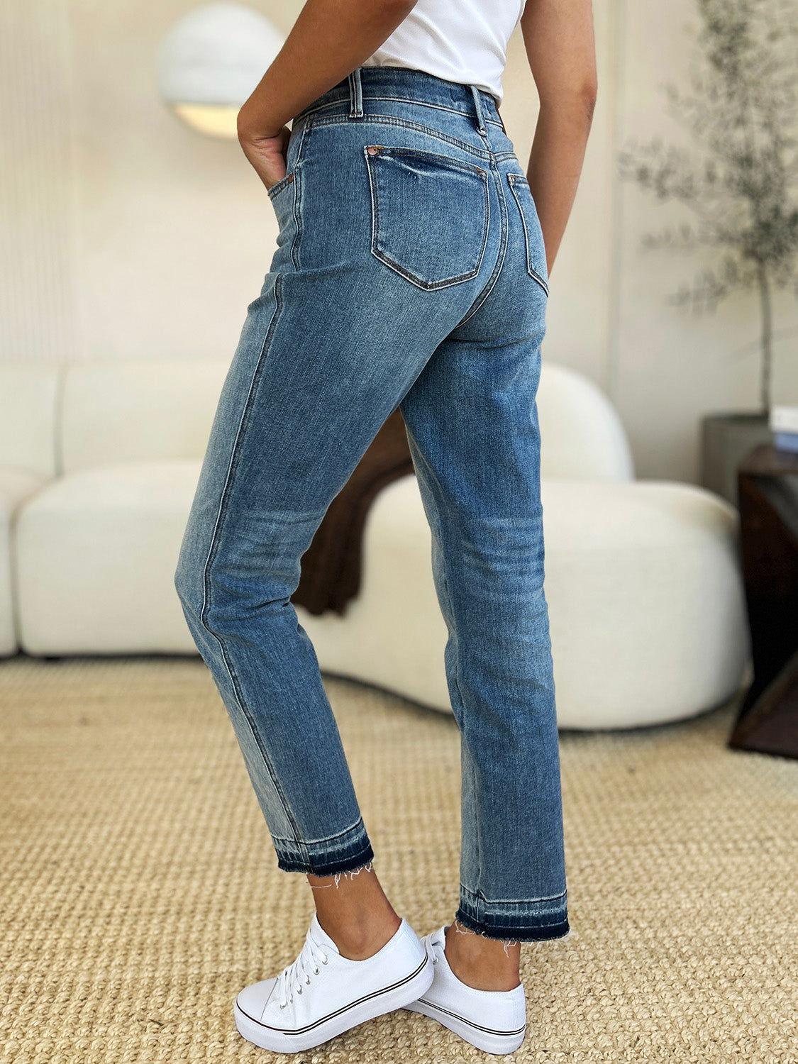 Judy Blue Full Size Mid Rise Rigid Magic Release Hem Jeans - Clothes For Her Online Store
