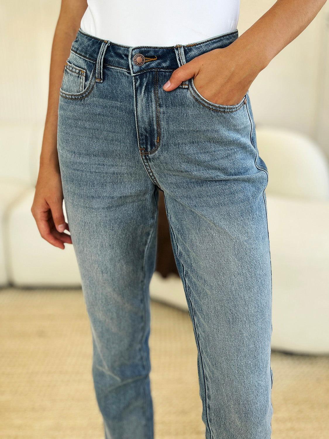 Judy Blue Full Size Mid Rise Rigid Magic Release Hem Jeans - Clothes For Her Online Store