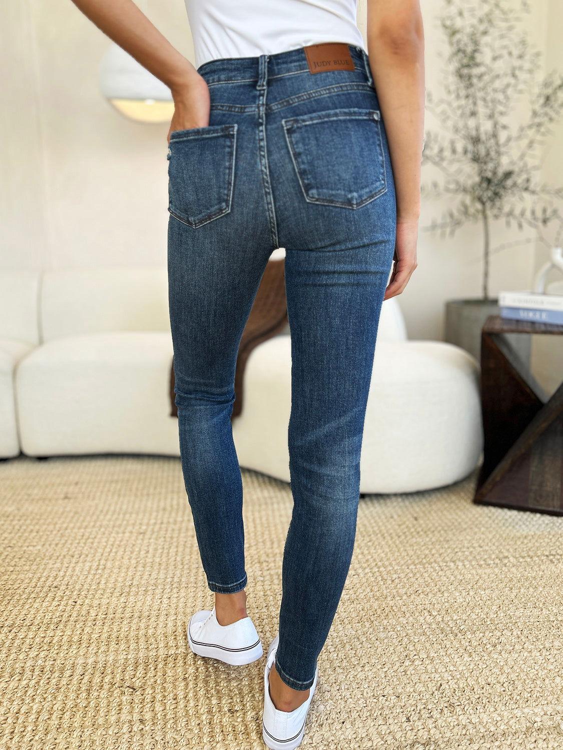 Judy Blue Full Size Mid Waist Distressed Slim Jeans - Clothes For Her Online Store