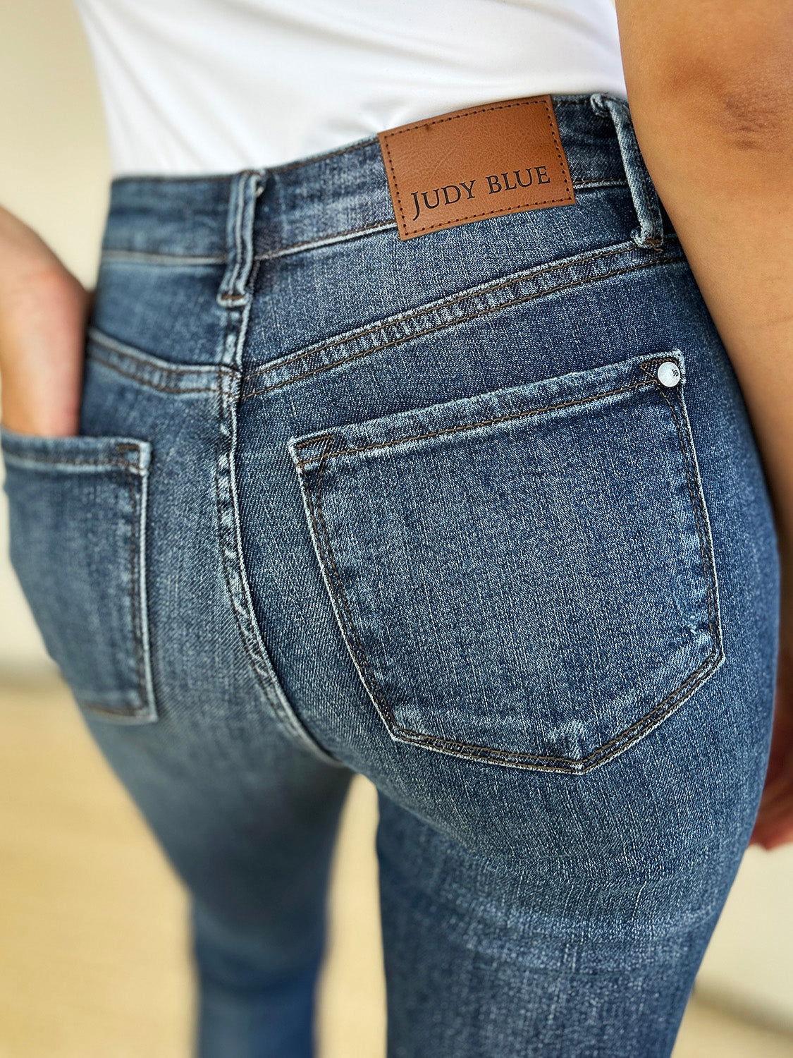 Judy Blue Full Size Mid Waist Distressed Slim Jeans - Clothes For Her Online Store